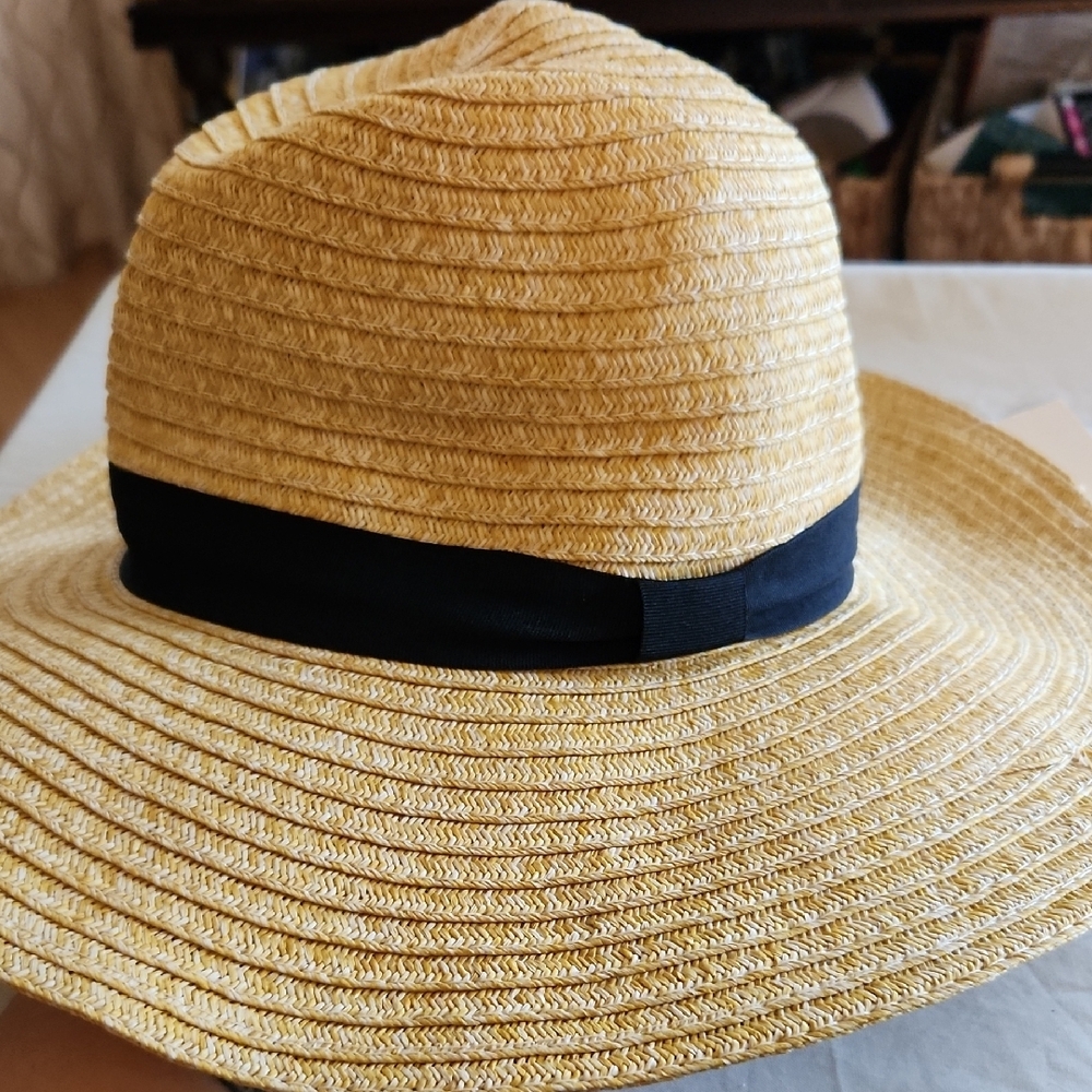 🖤Kensie Straw Sun Hat with Black Ribbon